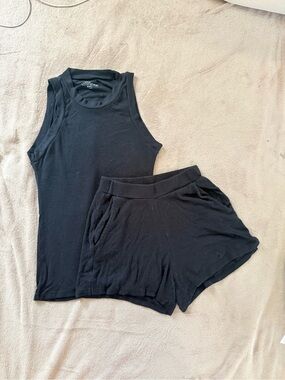 summersalt Black Ribbed Tank & Lounge Shorts Set